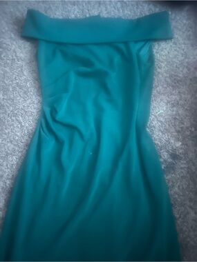 Vince Camuto Teal Strapless Fold-Over Neckline Dress
